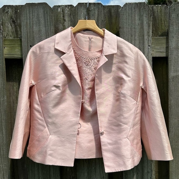 Briny Marlin Tops - Vintage Briny Marlin Women's Pink Silk Jacket Set Union Made in USA!